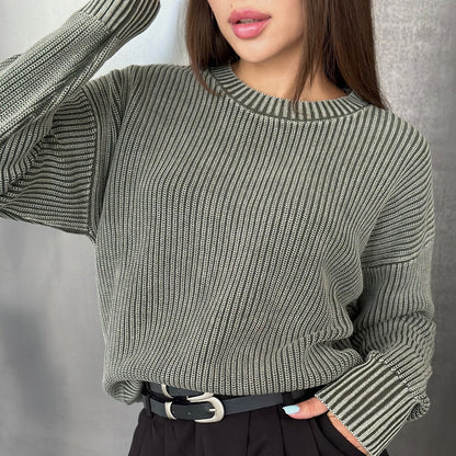 Women's chunky knit sweater with fashionable rib pattern NOVAE
