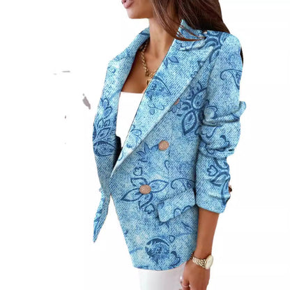Women's fashionable blazer with zebra print and double button placket NOVAE