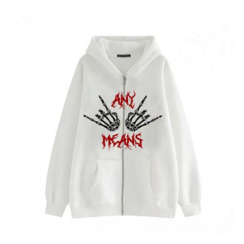 Women's hooded sweatshirt with creative skeleton motif and practical zipper NOVAE