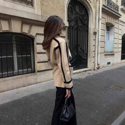 Women's fashionable oversized coat with belt and graphic contrasts NOVAE