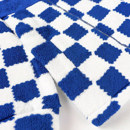 Women's plush jacket with check pattern and high collar NOVAE