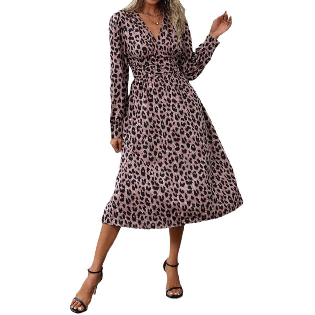 Women's wrap dress with animal print and elegant V-neck NOVAE