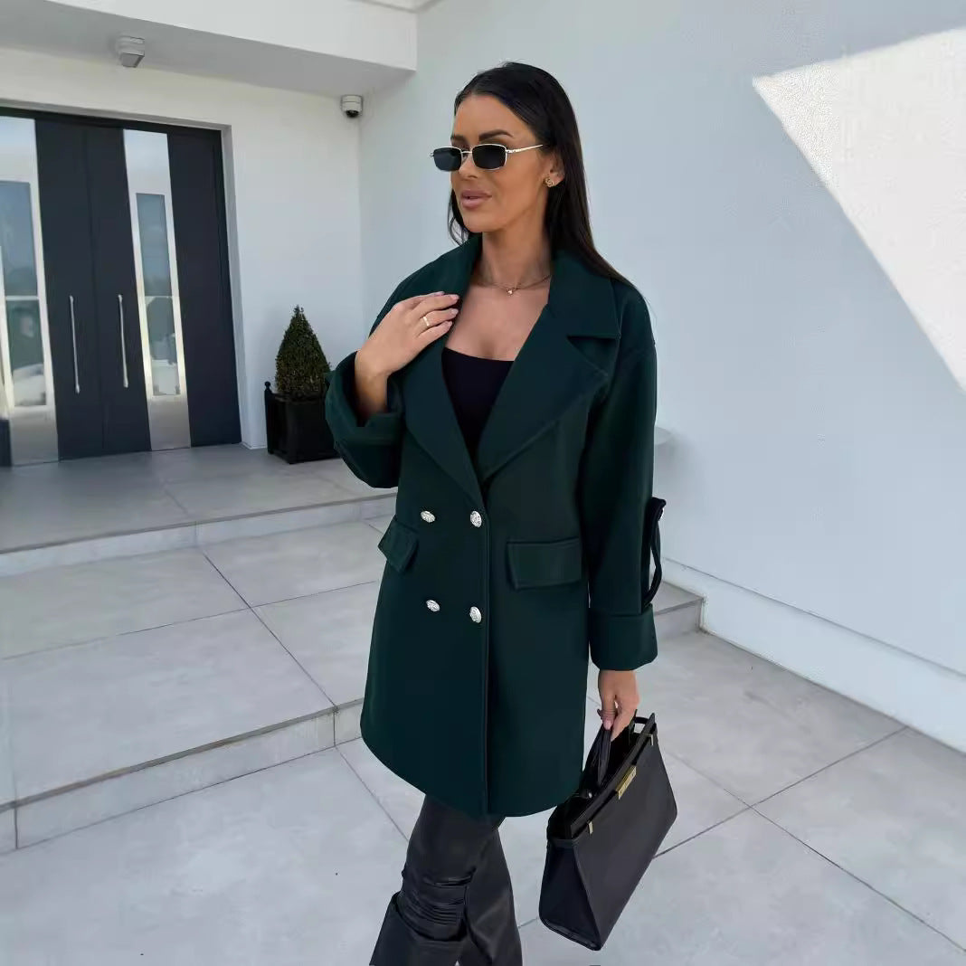 Women's Elegantly Cut Oversized Blazer with Double-Brown Buttons NOVAE