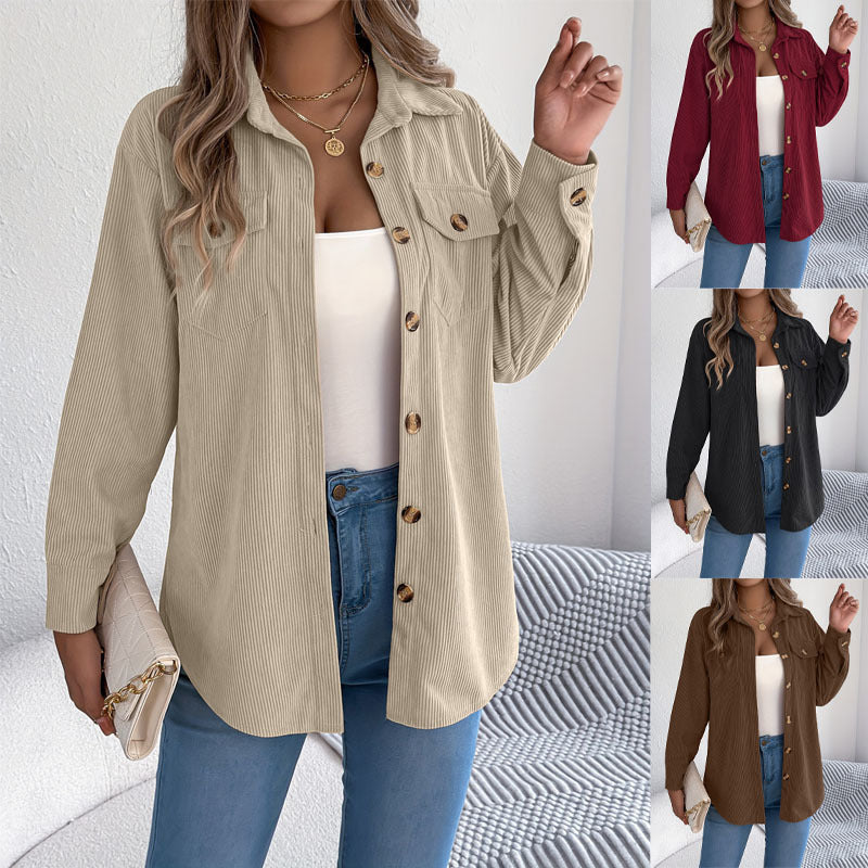 Women's corduroy shirt jacket in a casual cut with practical pockets and elegant buttons NOVAE