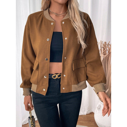 Women's fashionable overshirt jacket with snap button closure and side pockets NOVAE