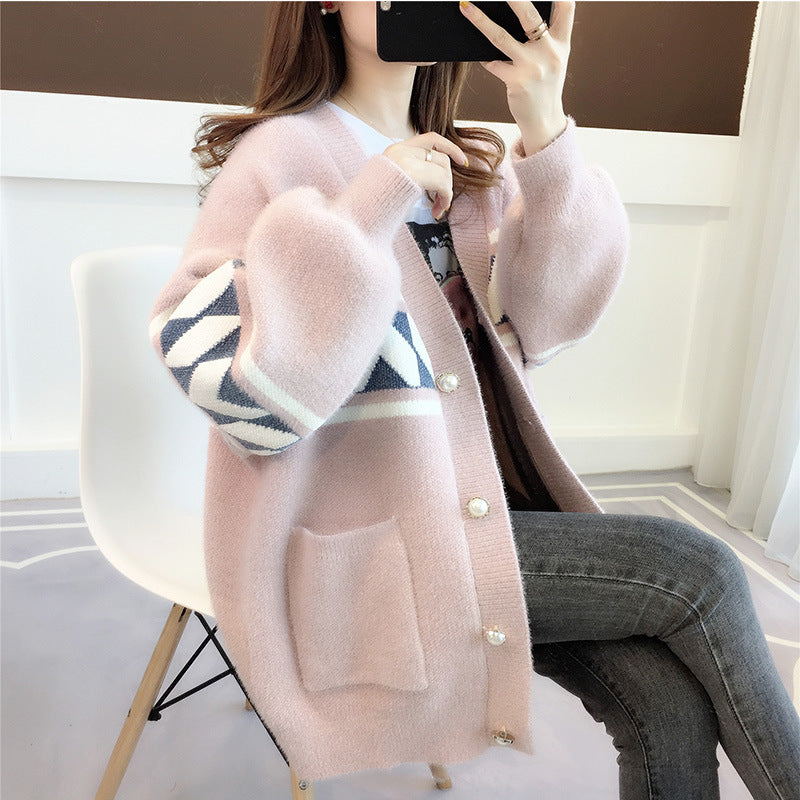 Women's fashionable cardigan with geometric pattern and softly draping silhouette NOVAE