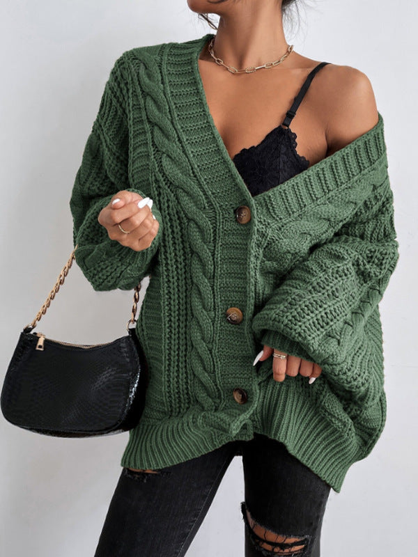 Women's chunky knit cardigan with wide sleeves and button details NOVAE