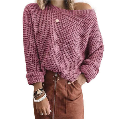 Women's knitted sweater in a casual oversized style with an off-the-shoulder design NOVAE
