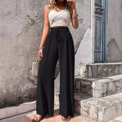 Women's wide-leg summer trousers with elasticated waistband NOVAE