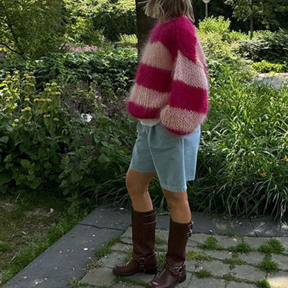 Women's oversized knit sweater with colorful block stripes NOVAE