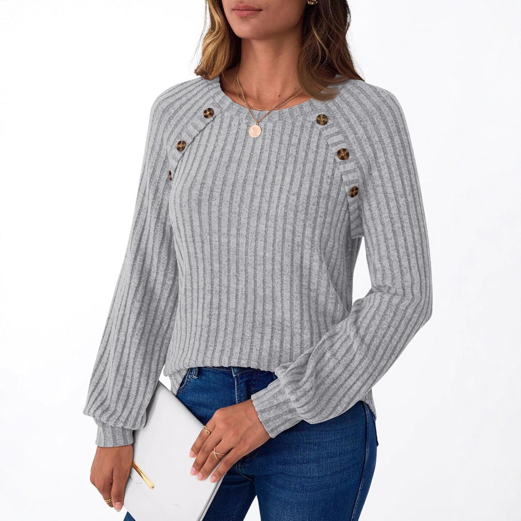 Women's knitted sweater with decorative buttons and modern rib pattern NOVAE