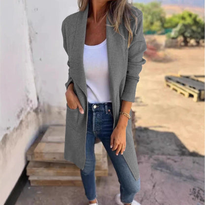 Women's elegant transitional jacket with practical lapel collar and deep pockets NOVAE