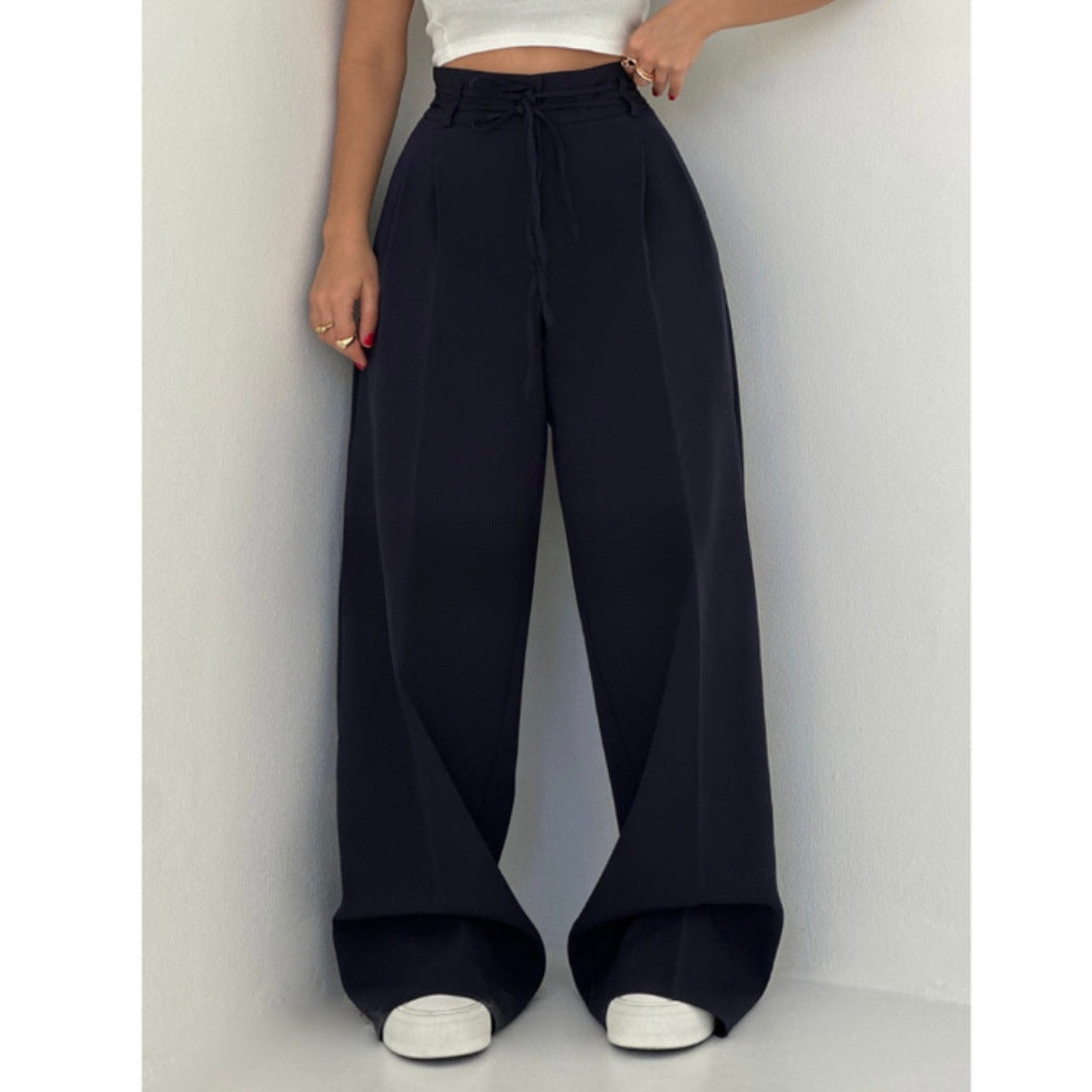 Women's wide-leg high-waisted trousers with sophisticated draping NOVAE