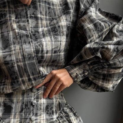 Women's Checkered Blouse and Skirt Set NOVAE