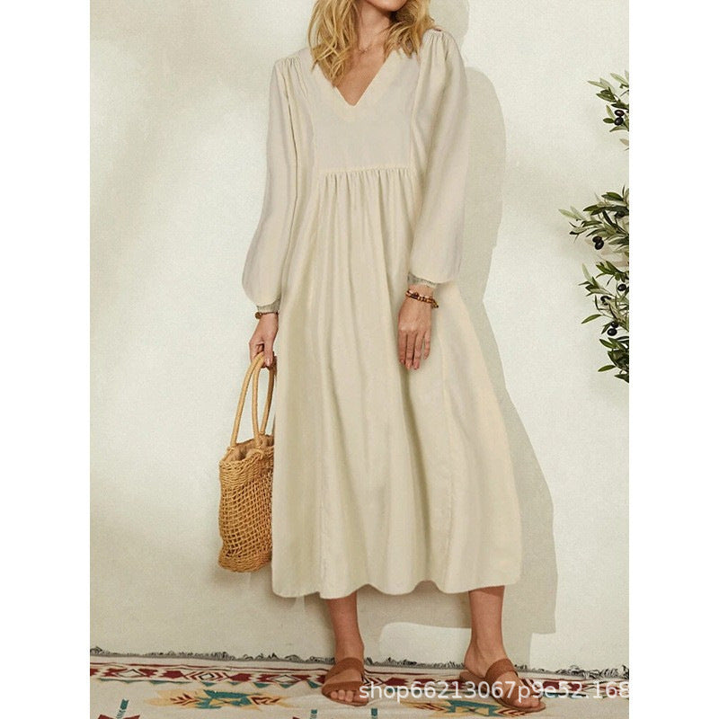 Women's lightweight maxi dress with V-neck and balloon sleeves NOVAE