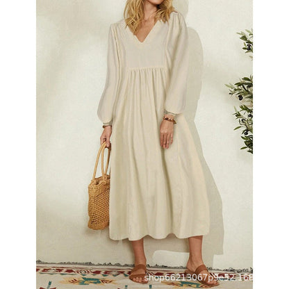 Women's lightweight maxi dress with V-neck and balloon sleeves NOVAE