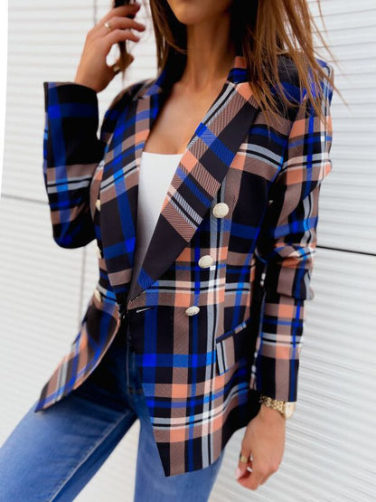 Women's checked blazer with double-breasted button closure and elegant cut NOVAE