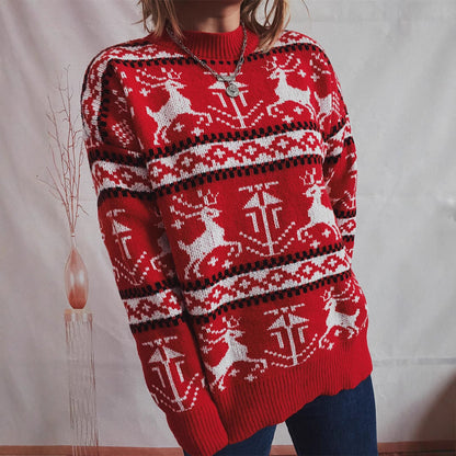 Women's Christmas sweater in a festive Norwegian pattern with a round neckline NOVAE