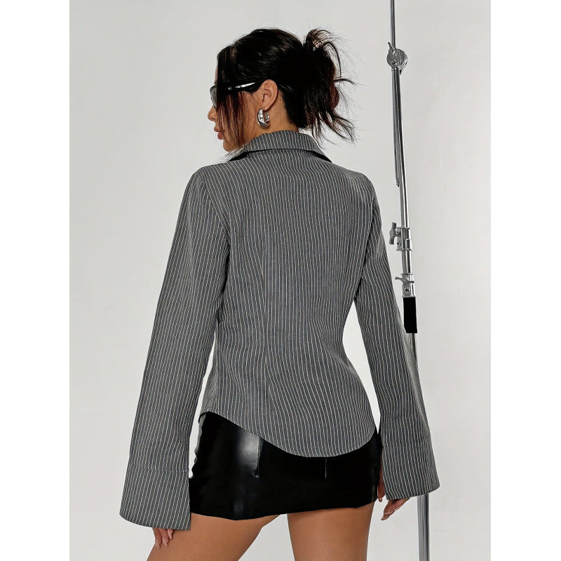 Women's elegant shirt blouse with striped design and wide flared sleeves NOVAE