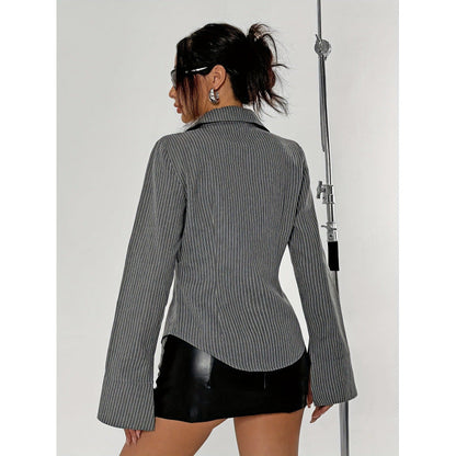 Women's elegant shirt blouse with striped design and wide flared sleeves NOVAE