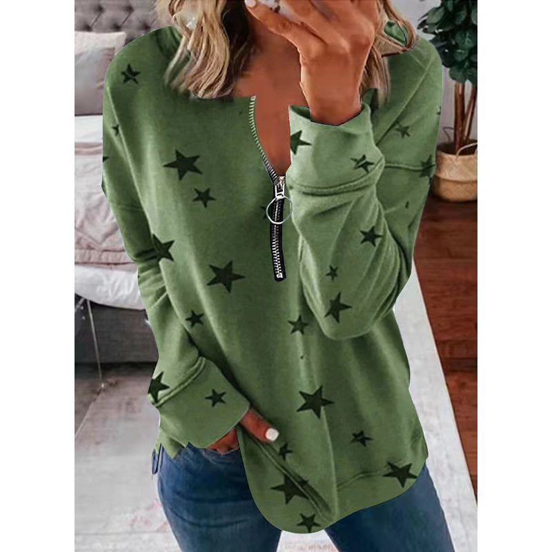 Women's Casual Sweatshirt with Zipper and Star Motif NOVAE
