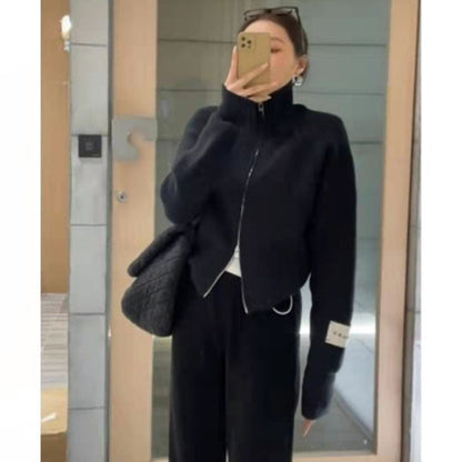 Women's cardigan with high-quality zipper and stand-up collar NOVAE