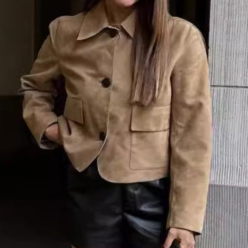 Women's fashionable suede jacket with practical pockets NOVAE