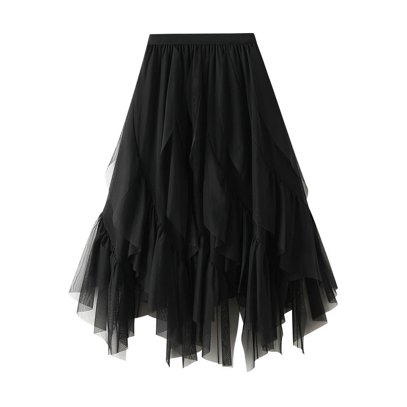 Women's Voluminous Tulle Skirt with Asymmetrical Hem and Multi-Layered Design NOVAE