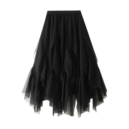 Women's Voluminous Tulle Skirt with Asymmetrical Hem and Multi-Layered Design NOVAE