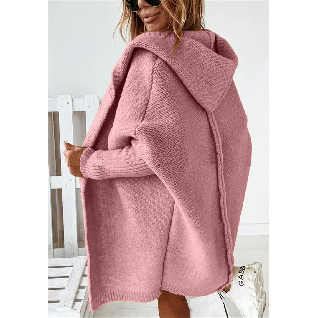 Women's Oversized Knit Cardigan with Hood and Textured Design NOVAE