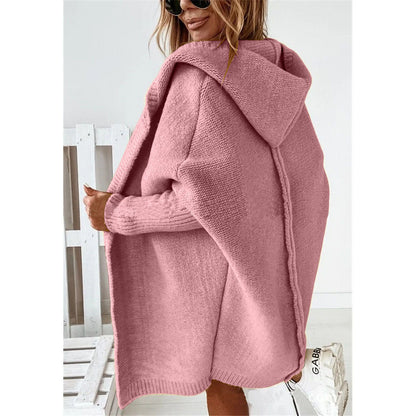 Women's Oversized Knit Cardigan with Hood and Textured Design NOVAE