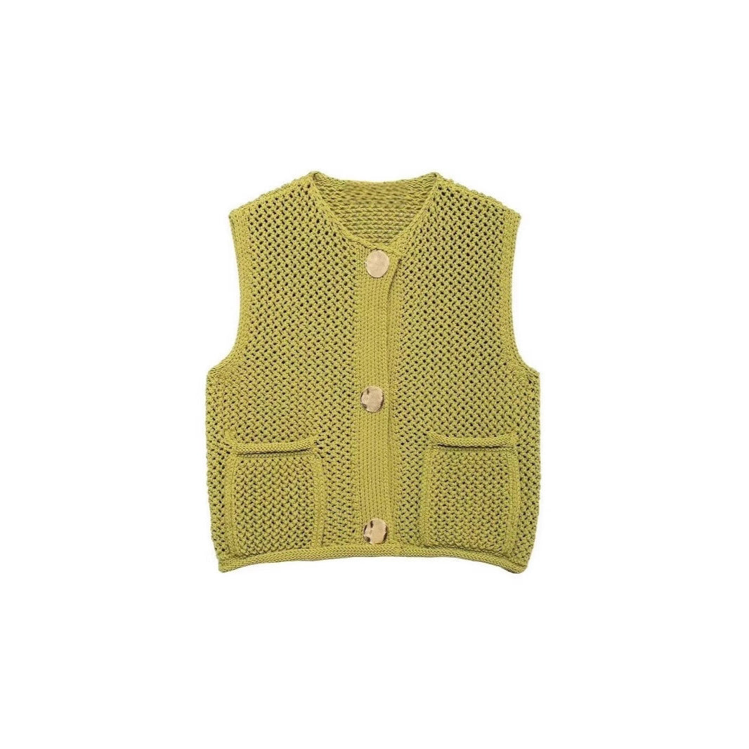 Women's knitted vest with a coarse mesh design and practical pockets NOVAE