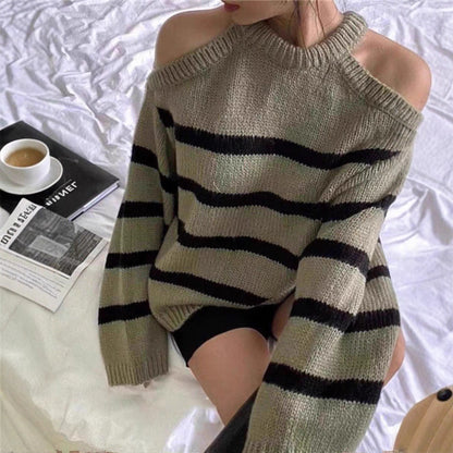 Women's off-the-shoulder knit sweater with striped pattern and relaxed fit NOVAE