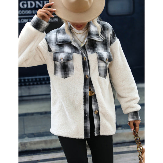 Women's plush jacket with check pattern and fashionable cut NOVAE