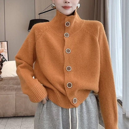 Women's cozy high-collar cardigan with button details NOVAE