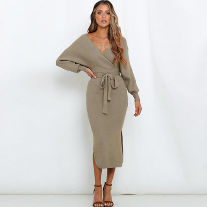 Women's wrap-style knit dress with fitted design NOVAE