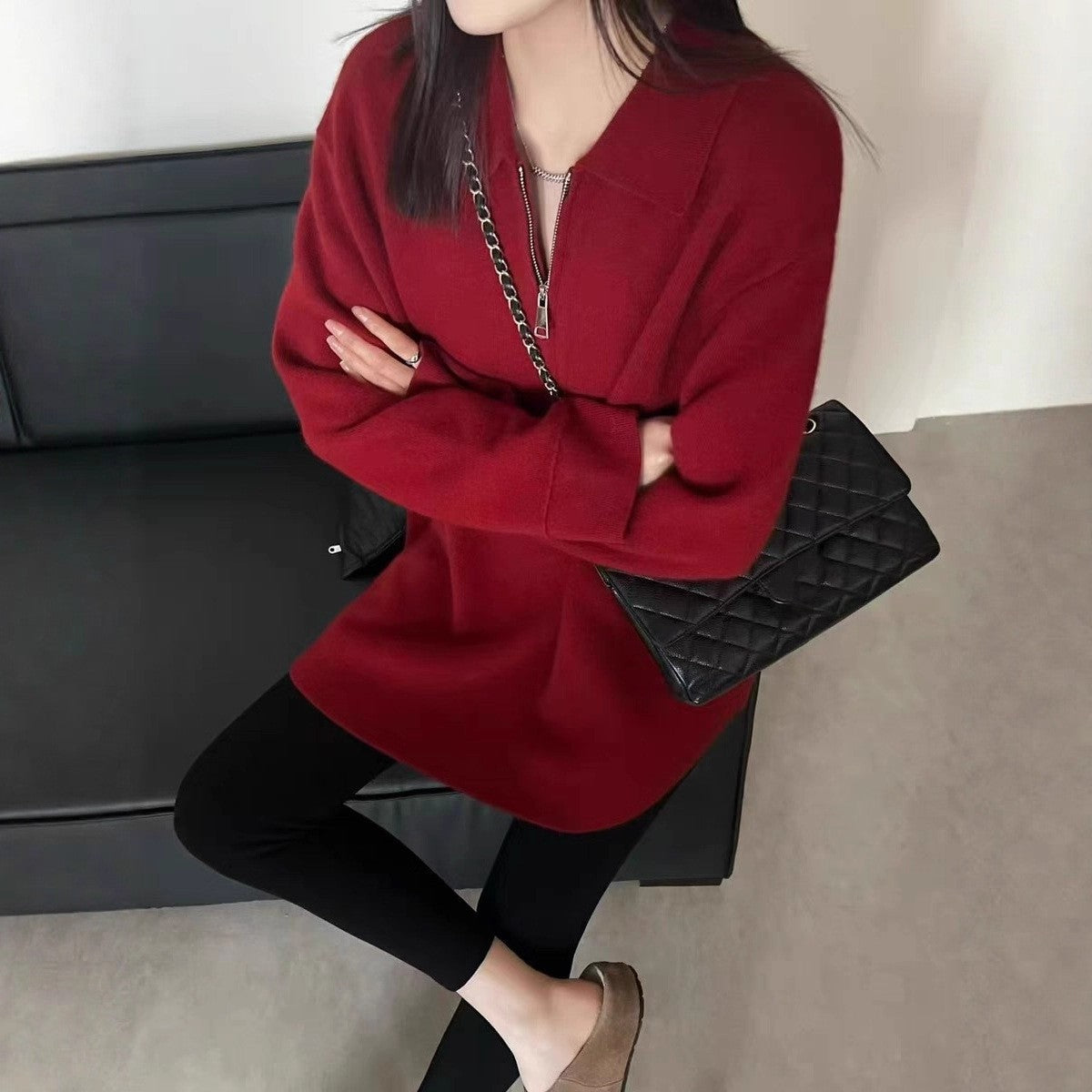Women's Fashionable Pullover with Zipper and Collar NOVAE