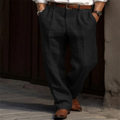 Men's elegant linen trousers with pleats and side pockets NOVAE