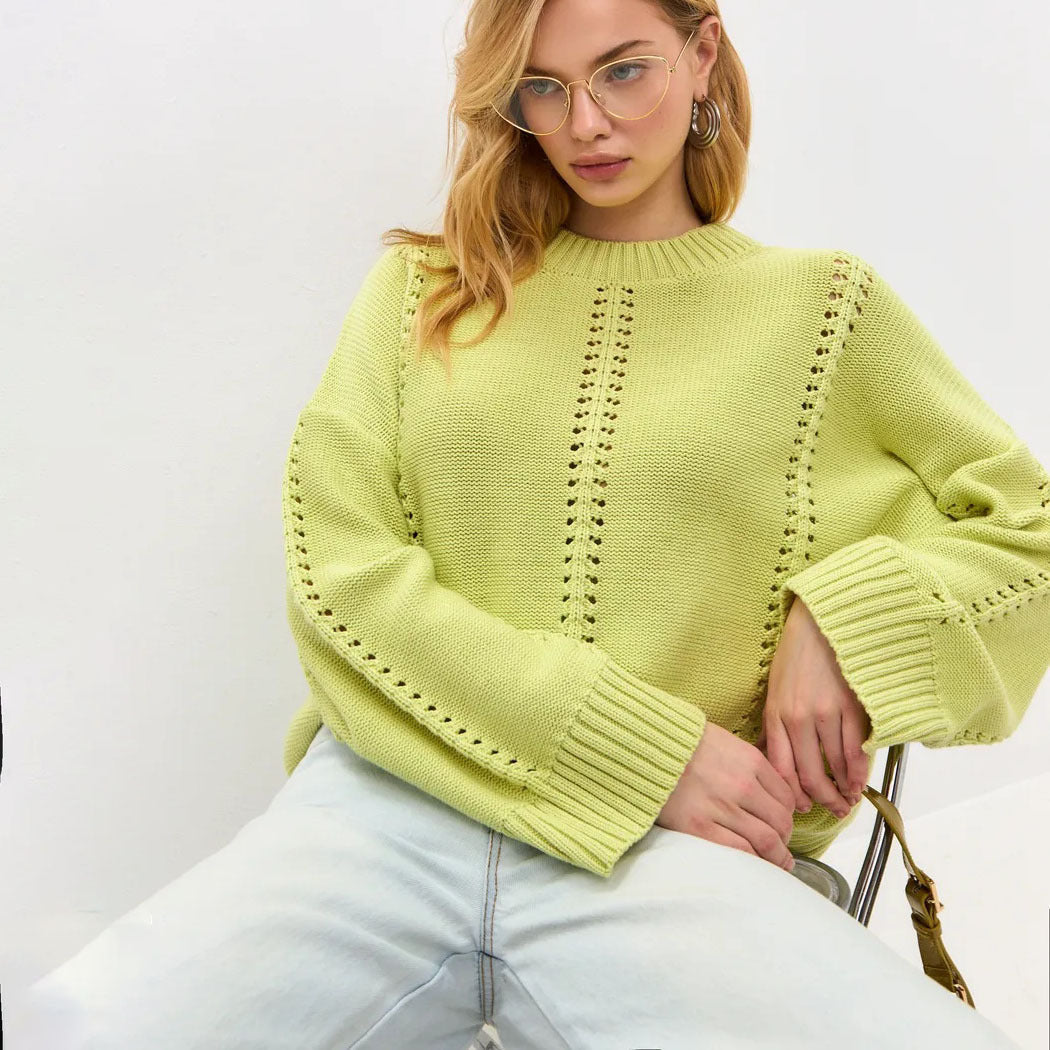 Women's Oversized Knit Sweater with Airy Texture and Special Details NOVAE