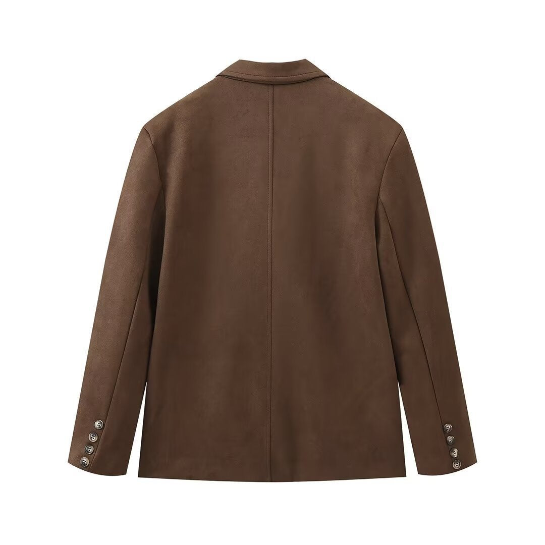 Women's elegant faux leather jacket with patch pockets NOVAE