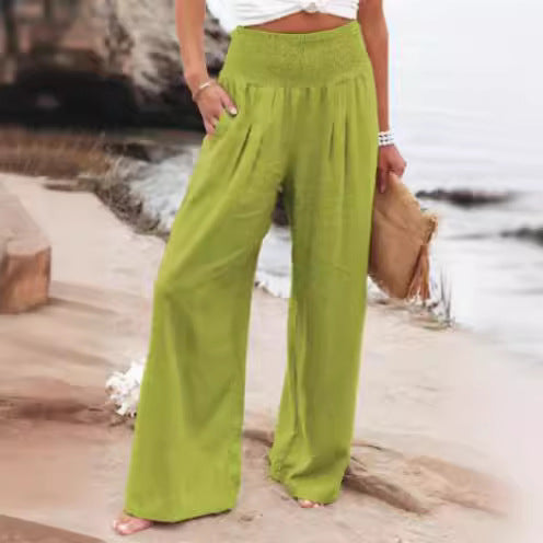 Women's airy linen trousers with elasticated waistband and wide cut NOVAE