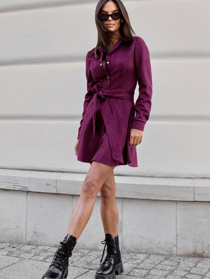 Women's shirt dress in soft faux suede with elegant waistline NOVAE