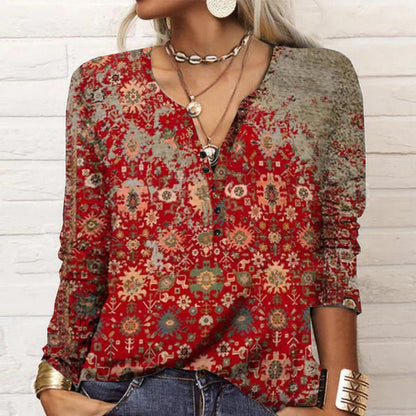 Women's long-sleeved casual shirt with playful pattern NOVAE