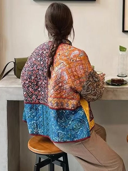 Women's quilted patchwork jacket with floral design and practical pockets NOVAE