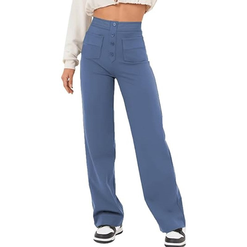Women's elegant high-waisted lounge trousers with large pockets and button closure NOVAE