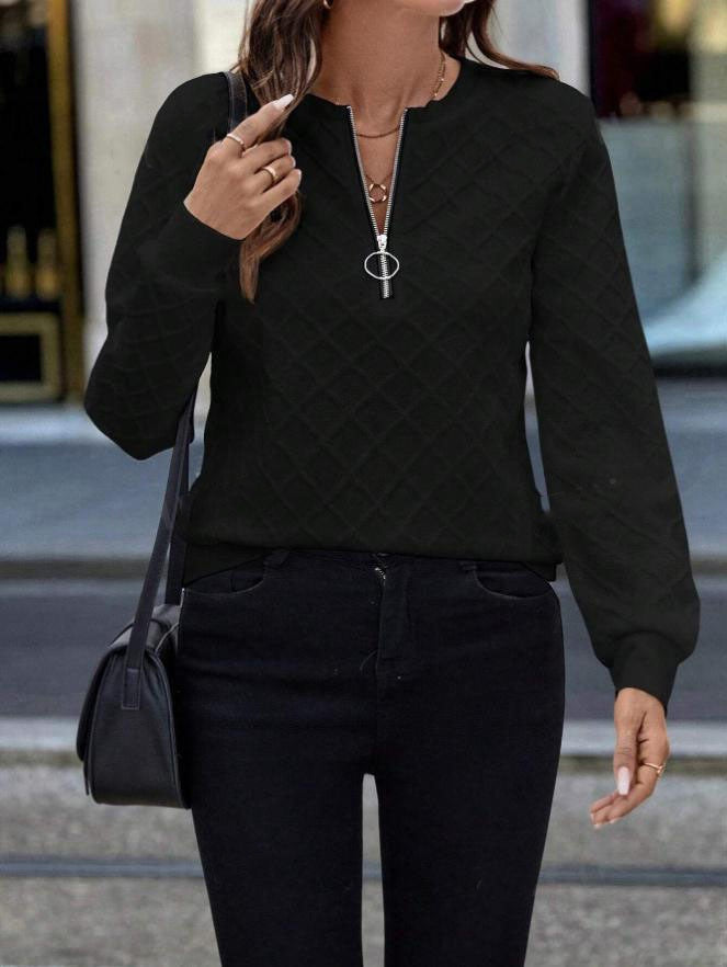 Women's knitted top with zipper and diamond pattern NOVAE