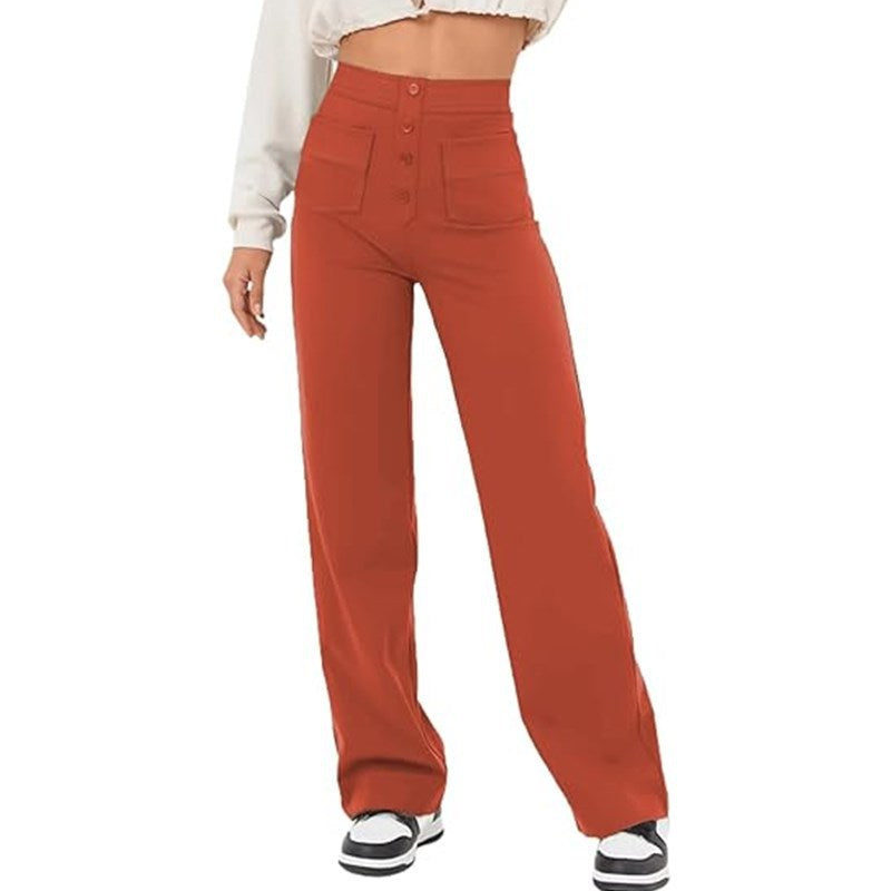 Women's elegant high-waisted lounge trousers with large pockets and button closure NOVAE