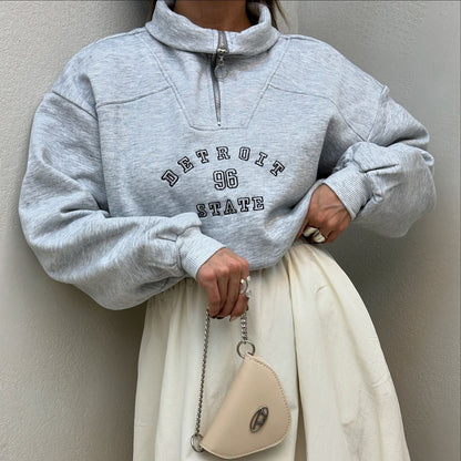 Women's sweatshirt with stylish stand-up collar and vintage print NOVAE