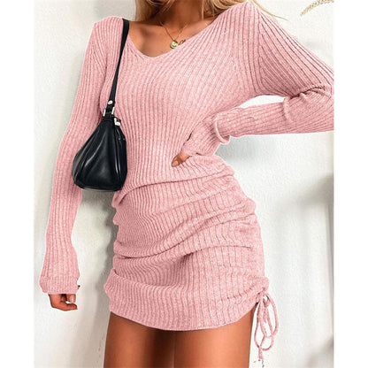 Women's knitted dress with a figure-hugging cut and ruching NOVAE