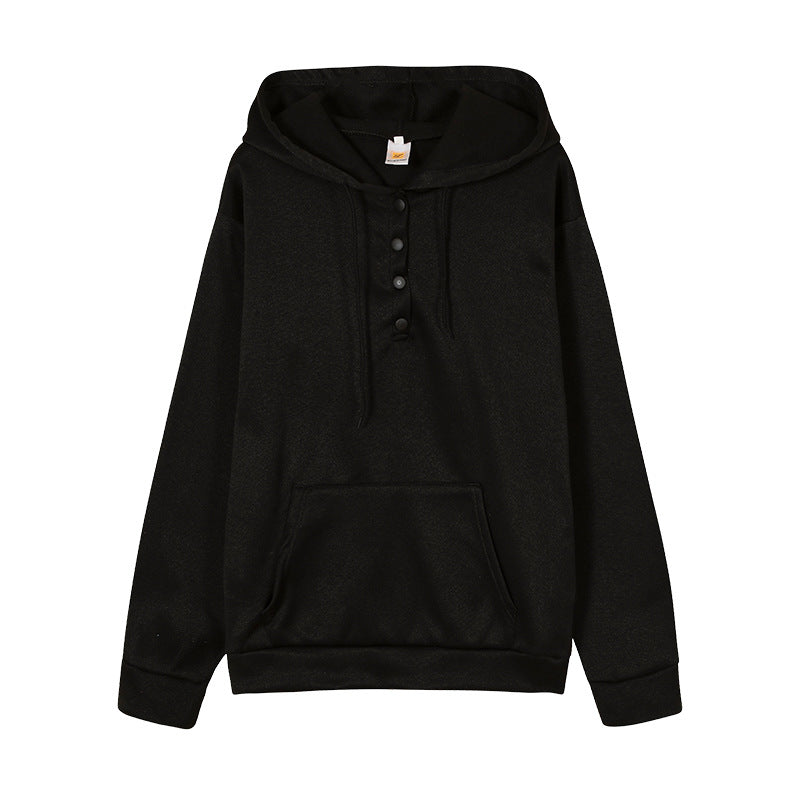 Women's hooded sweatshirt with button details and practical kangaroo pocket NOVAE